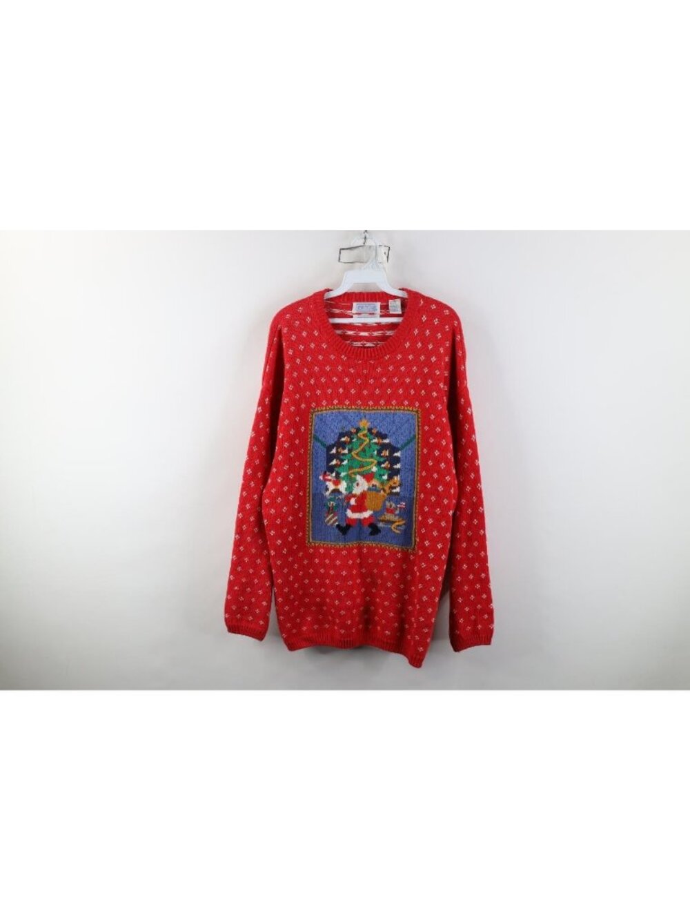 Vintage 90s Streetwear Womens 1X Hand Embroidered Christmas Santa Claus Sweater